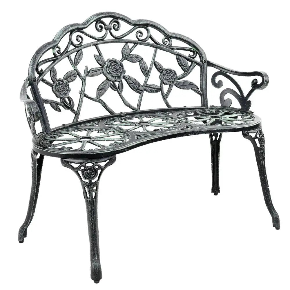 Gardeon Outdoor Garden Bench Seat 100cm Cast Aluminium Patio Chair Vintage Green - Furniture > Outdoor