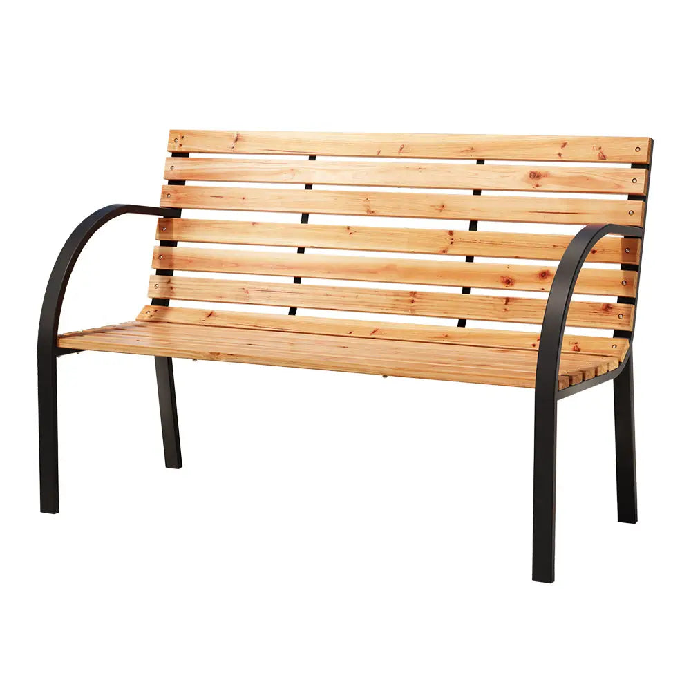 Gardeon Outdoor Garden Bench Seat 120cm Wooden Steel 2 Seater Patio Furniture Natural - Furniture > Outdoor