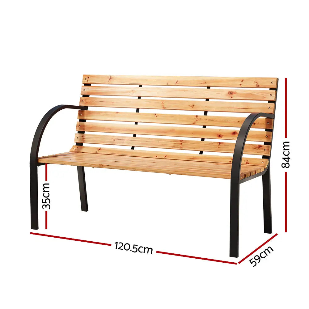 Gardeon Outdoor Garden Bench Seat 120cm Wooden Steel 2 Seater Patio Furniture Natural - Furniture > Outdoor