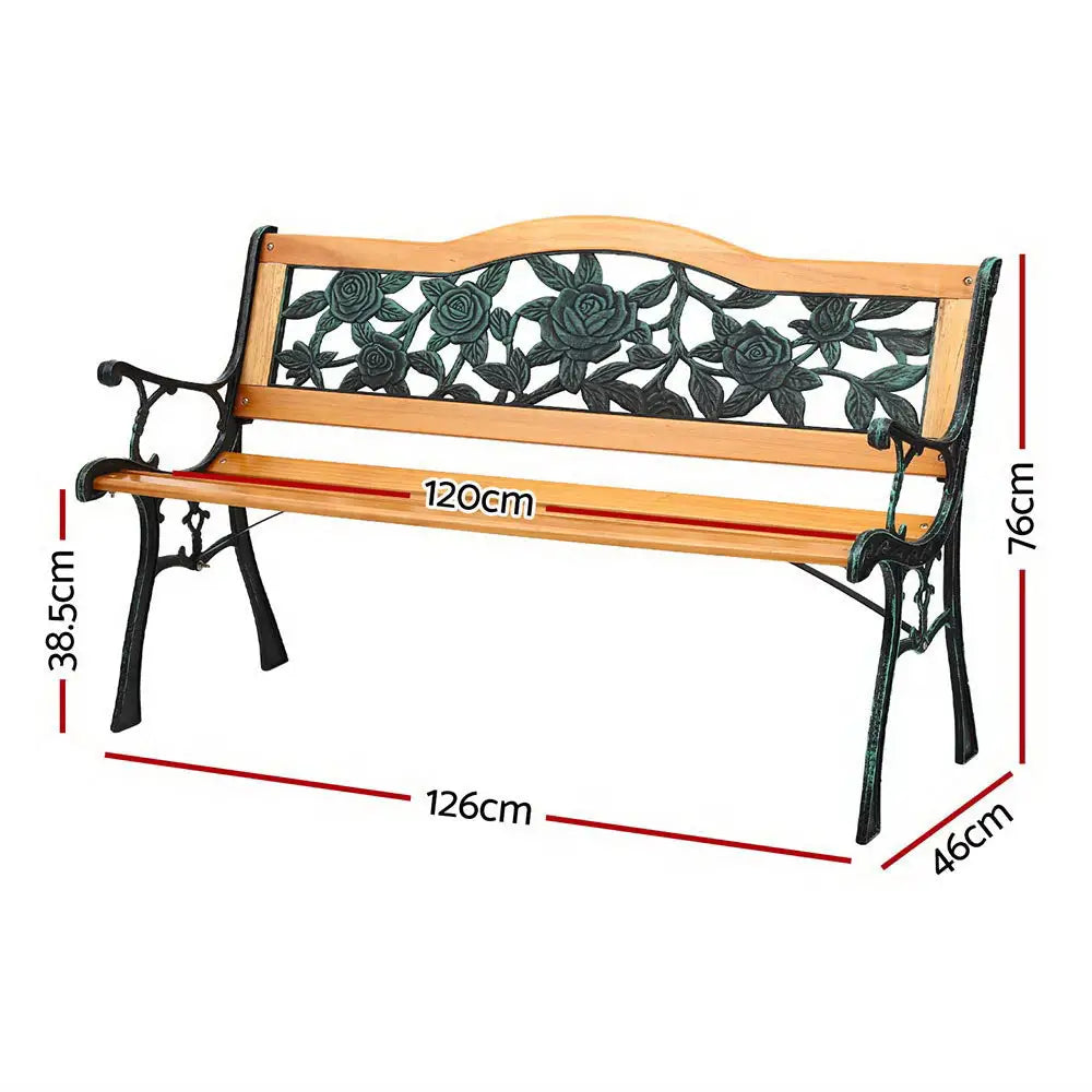 Gardeon Outdoor Garden Bench Seat 126cm Wooden Cast Iron 3 Seater Patio Furniture - Furniture > Outdoor > Outdoor