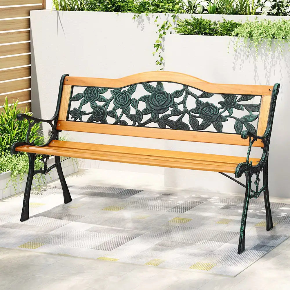 Gardeon Outdoor Garden Bench Seat 126cm Wooden Cast Iron 3 Seater Patio Furniture - Furniture > Outdoor > Outdoor