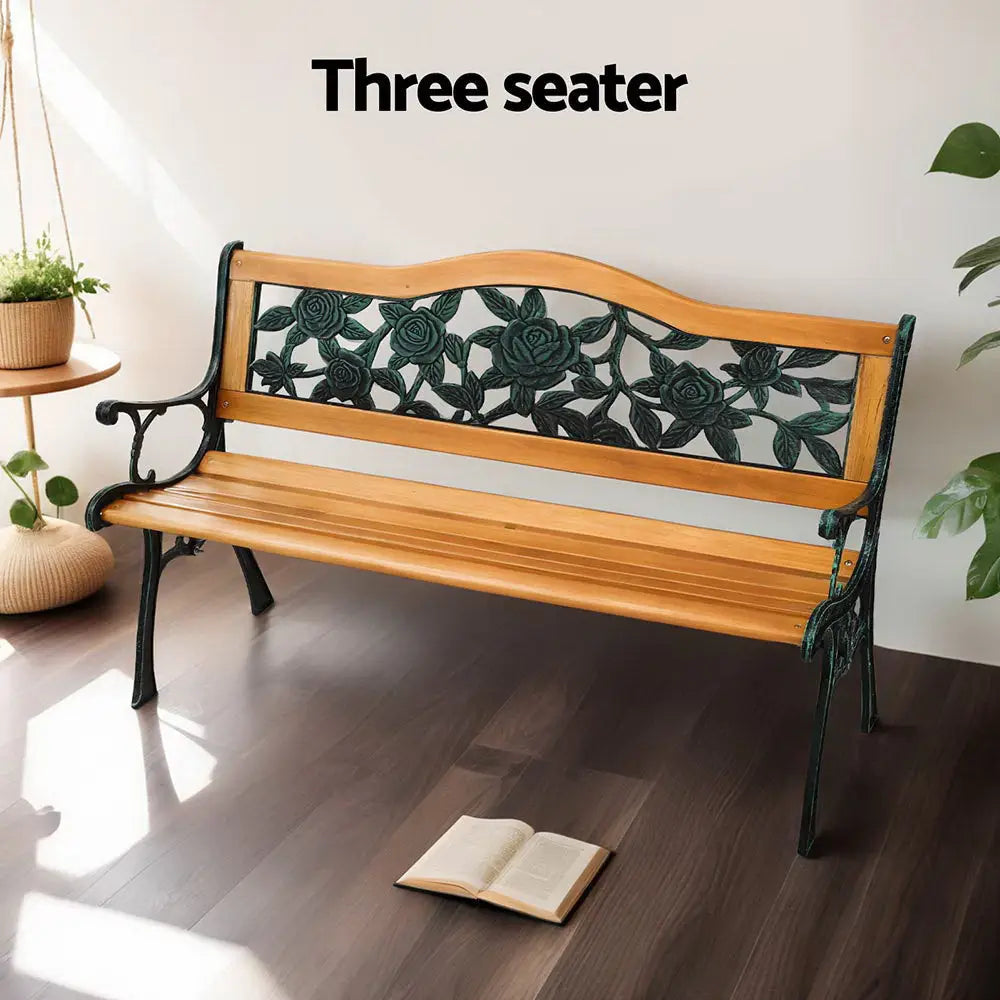 Gardeon Outdoor Garden Bench Seat 126cm Wooden Cast Iron 3 Seater Patio Furniture - Furniture > Outdoor > Outdoor