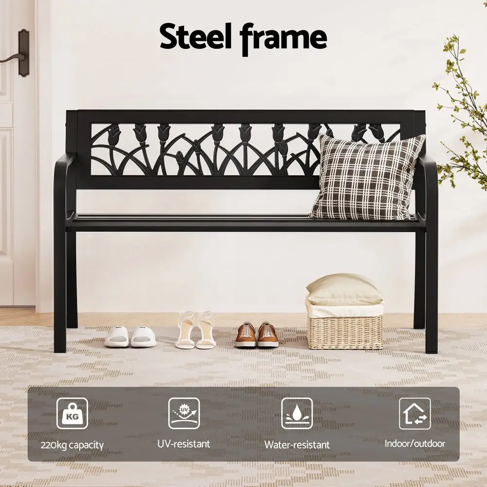 Gardeon Outdoor Garden Bench Seat Outdoor Furniture Steel 2 Seater Park Black - Furniture > Outdoor > Outdoor Benches