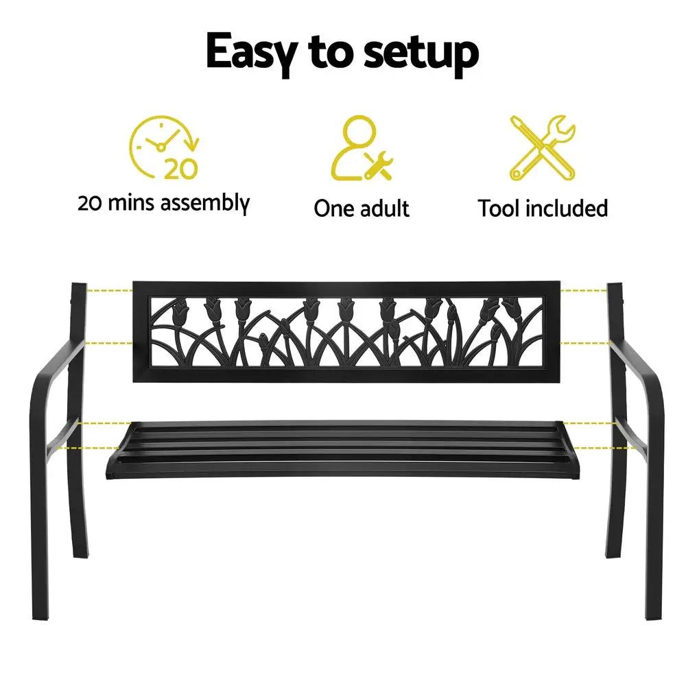 Gardeon Outdoor Garden Bench Seat Outdoor Furniture Steel 2 Seater Park Black - Furniture > Outdoor > Outdoor Benches