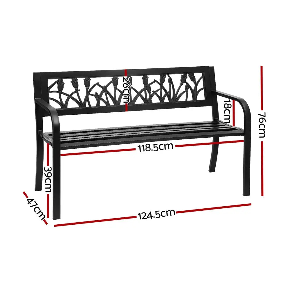 Gardeon Outdoor Garden Bench Seat Outdoor Furniture Steel 2 Seater Park Black - Furniture > Outdoor > Outdoor Benches