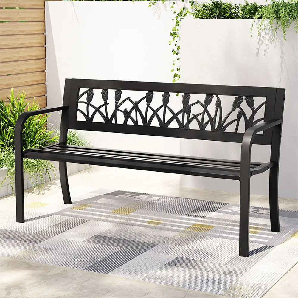 Gardeon Outdoor Garden Bench Seat Outdoor Furniture Steel 2 Seater Park Black - Furniture > Outdoor > Outdoor Benches