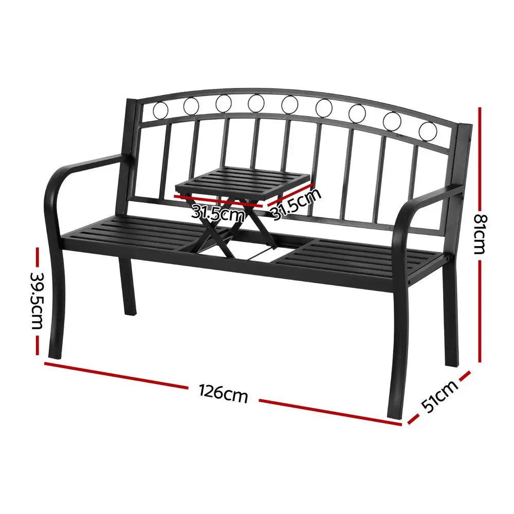 Gardeon Outdoor Garden Bench Seat Loveseat Steel Foldable Table Patio Furniture Black - Furniture > Outdoor > Outdoor