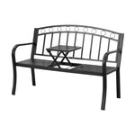 Gardeon Outdoor Garden Bench Seat Loveseat Steel Foldable Table Patio Furniture Black - Furniture > Outdoor > Outdoor