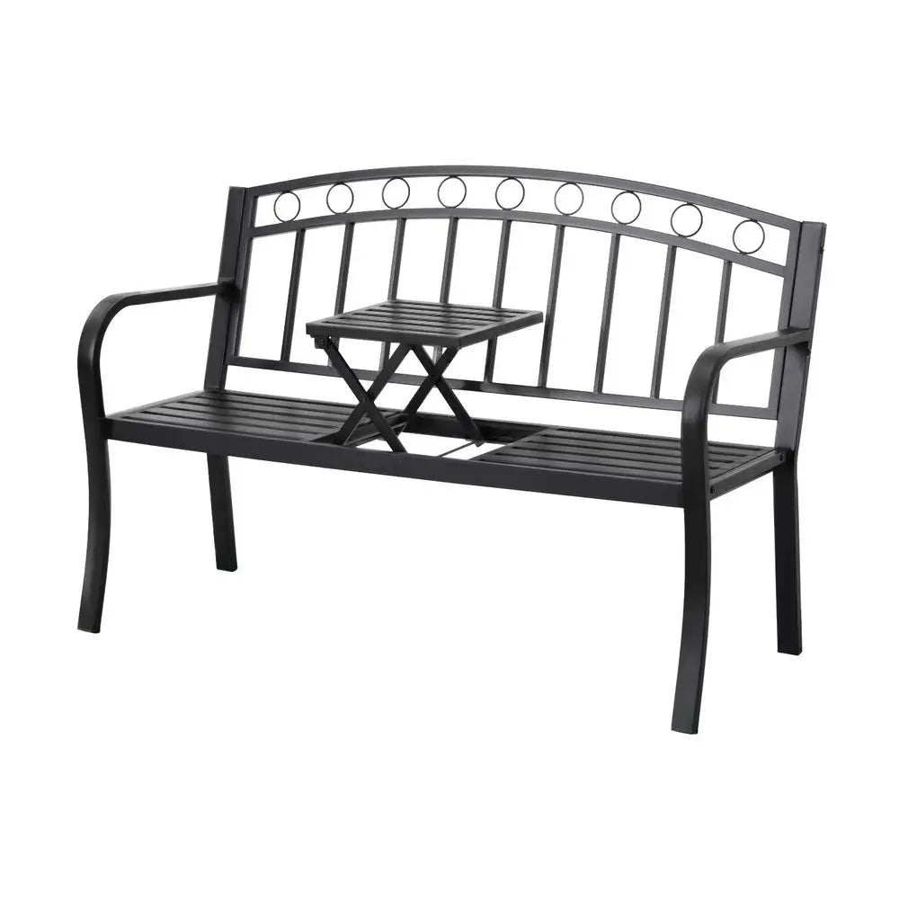 Gardeon Outdoor Garden Bench Seat Loveseat Steel Foldable Table Patio Furniture Black - Furniture > Outdoor > Outdoor
