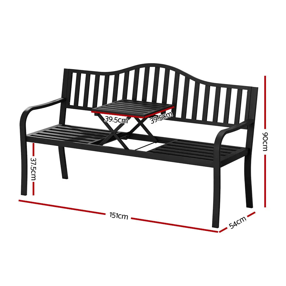 Gardeon Outdoor Garden Bench Seat Loveseat Steel Foldable Table Patio Furniture Black - Furniture > Outdoor