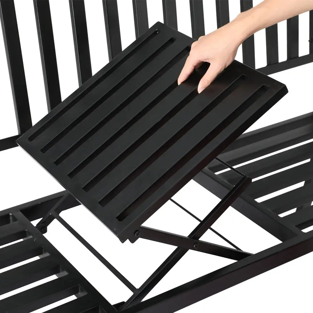 Gardeon Outdoor Garden Bench Seat Loveseat Steel Foldable Table Patio Furniture Black - Furniture > Outdoor