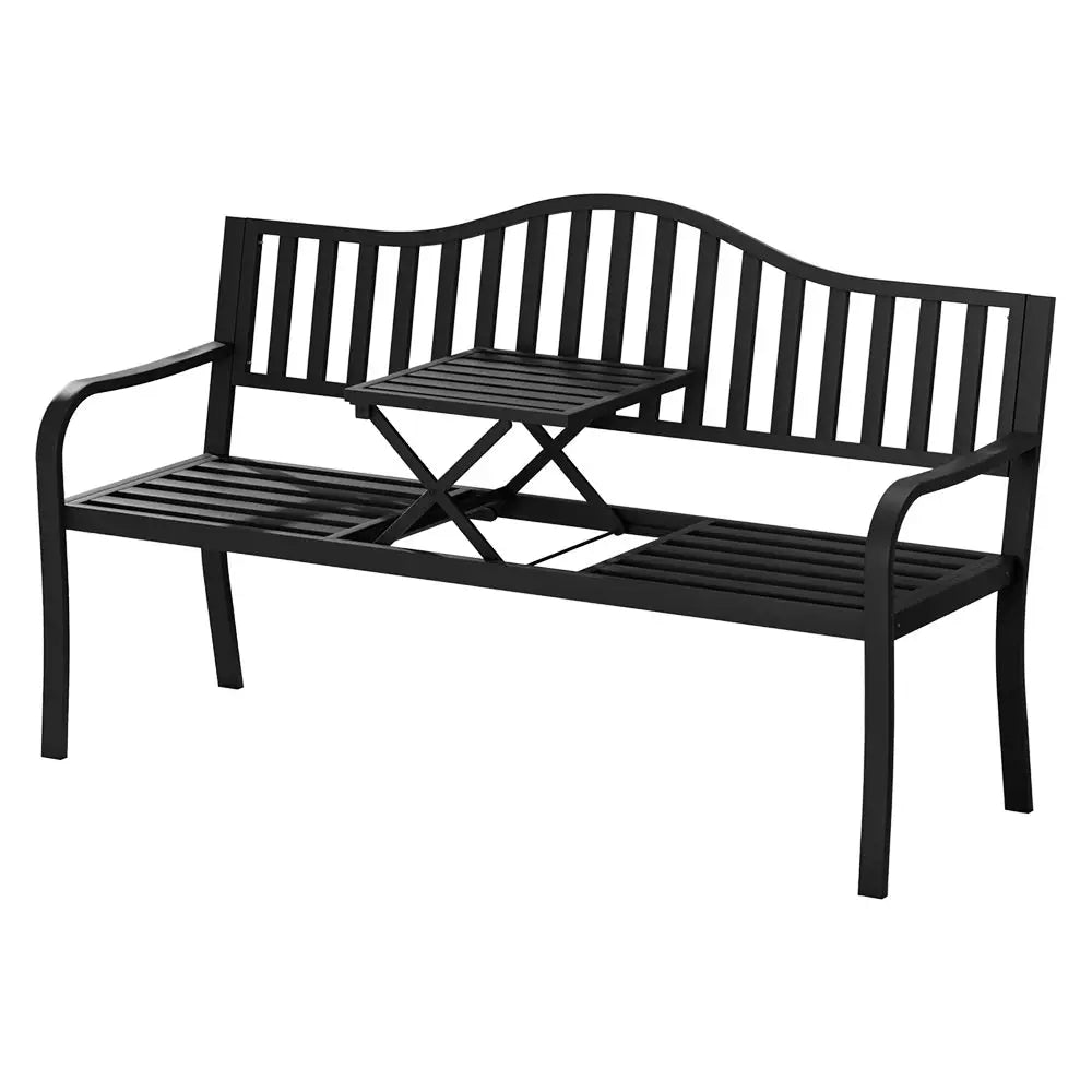 Gardeon Outdoor Garden Bench Seat Loveseat Steel Foldable Table Patio Furniture Black - Furniture > Outdoor
