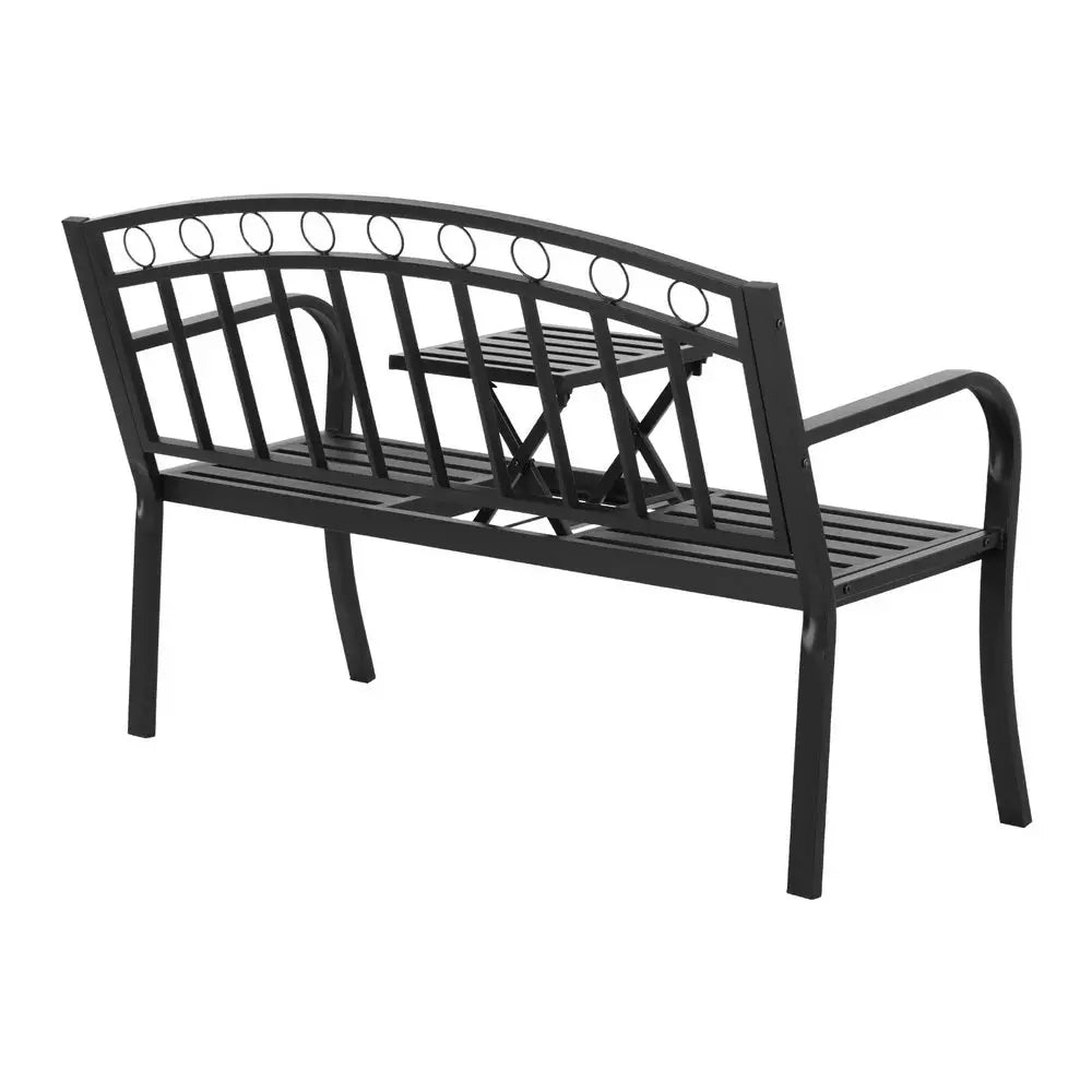 Gardeon Outdoor Garden Bench Seat Loveseat Steel Foldable Table Patio Furniture Black - Furniture > Outdoor > Outdoor