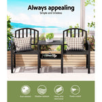 Gardeon Outdoor Garden Bench Seat Loveseat Steel Table Chairs Patio Furniture Black - Furniture > Outdoor
