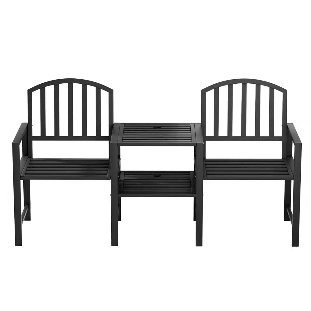Gardeon Outdoor Garden Bench Seat Loveseat Steel Table Chairs Patio Furniture Black - Furniture > Outdoor