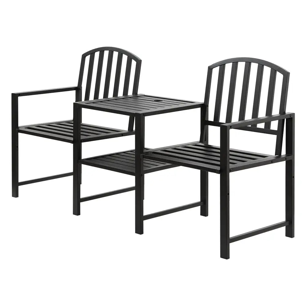 Gardeon Outdoor Garden Bench Seat Loveseat Steel Table Chairs Patio Furniture Black - Furniture > Outdoor