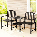 Gardeon Outdoor Garden Bench Seat Loveseat Steel Table Chairs Patio Furniture Black - Furniture > Outdoor