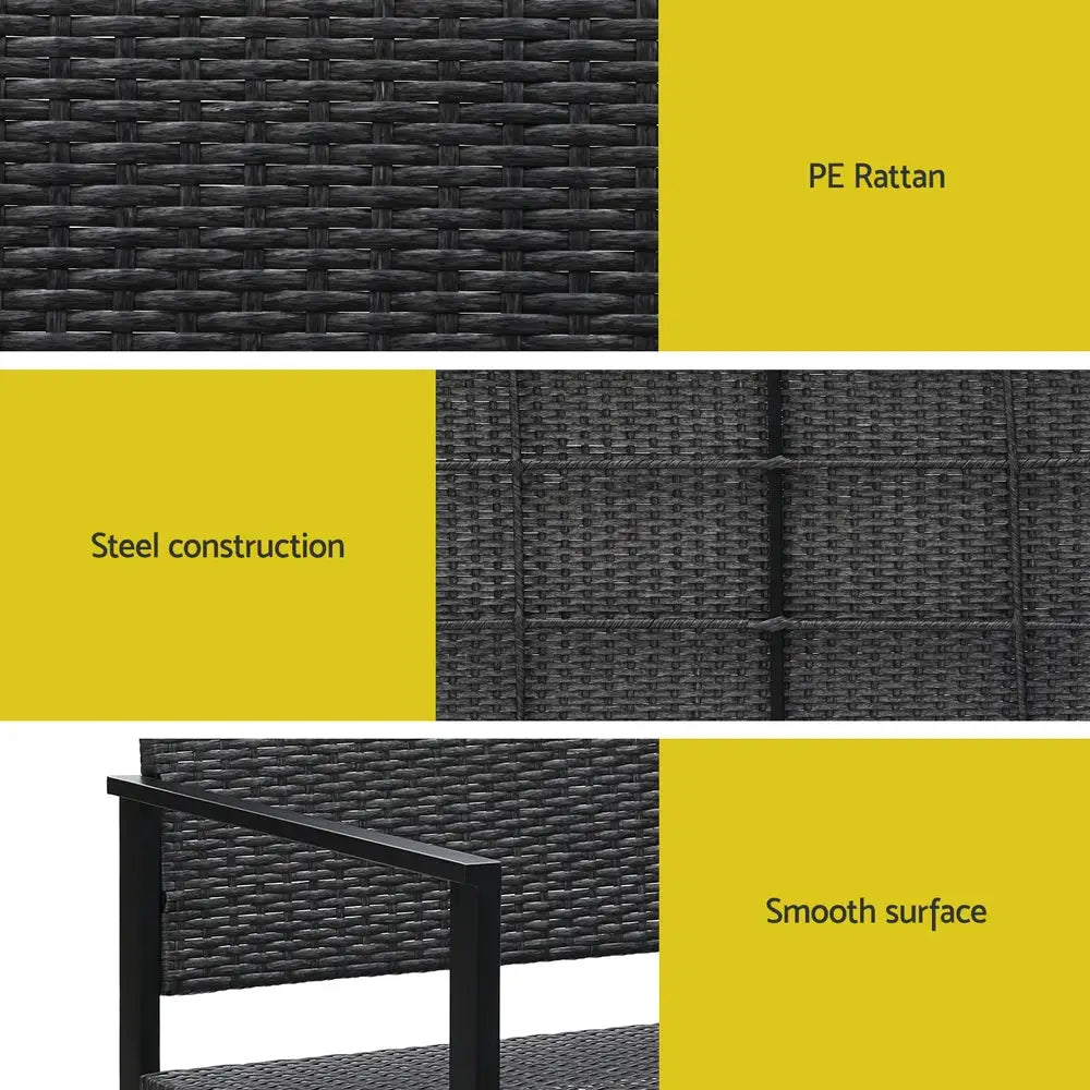 Gardeon Outdoor Garden Bench Seat Rattan Chair Steel Patio Furniture Park Grey - Furniture > Outdoor