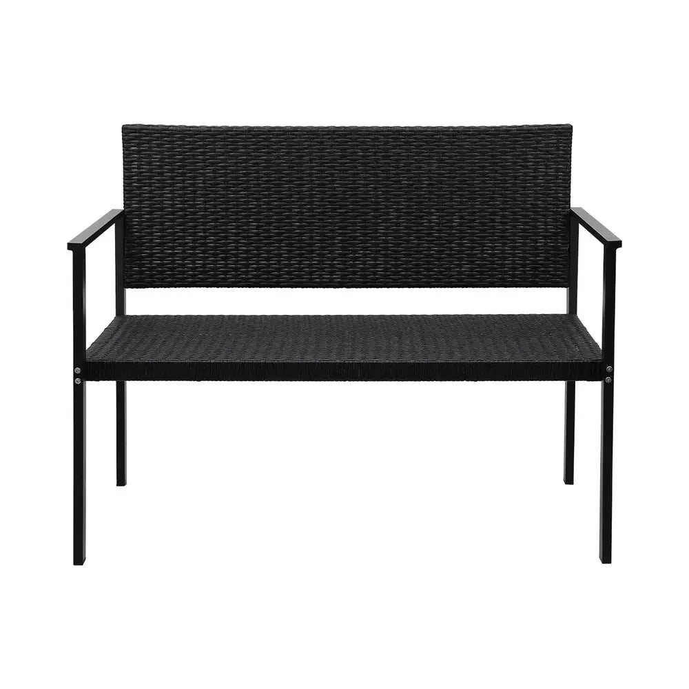 Gardeon Outdoor Garden Bench Seat Rattan Chair Steel Patio Furniture Park Black - Furniture > Outdoor