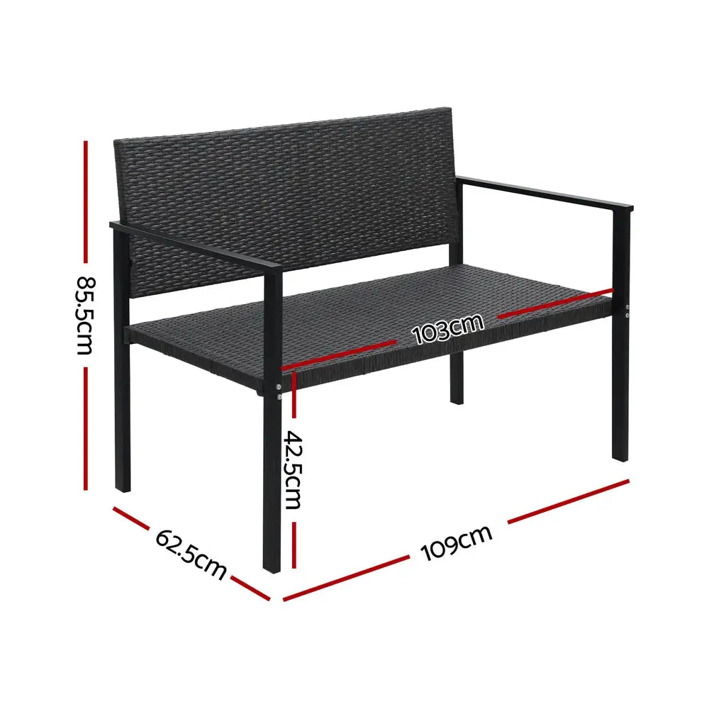 Gardeon Outdoor Garden Bench Seat Rattan Chair Steel Patio Furniture Park Grey - Furniture > Outdoor