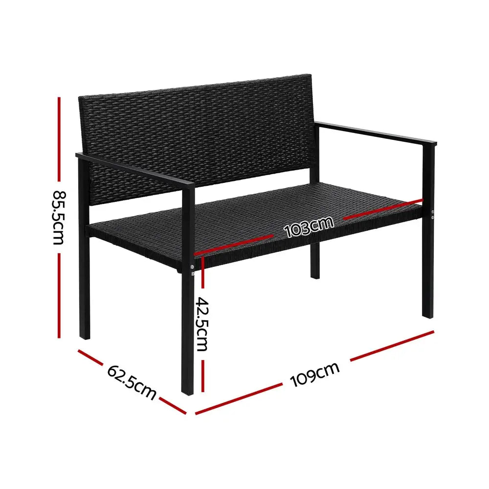 Gardeon Outdoor Garden Bench Seat Rattan Chair Steel Patio Furniture Park Black - Furniture > Outdoor