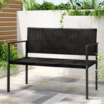 Gardeon Outdoor Garden Bench Seat Rattan Chair Steel Patio Furniture Park Black - Furniture > Outdoor