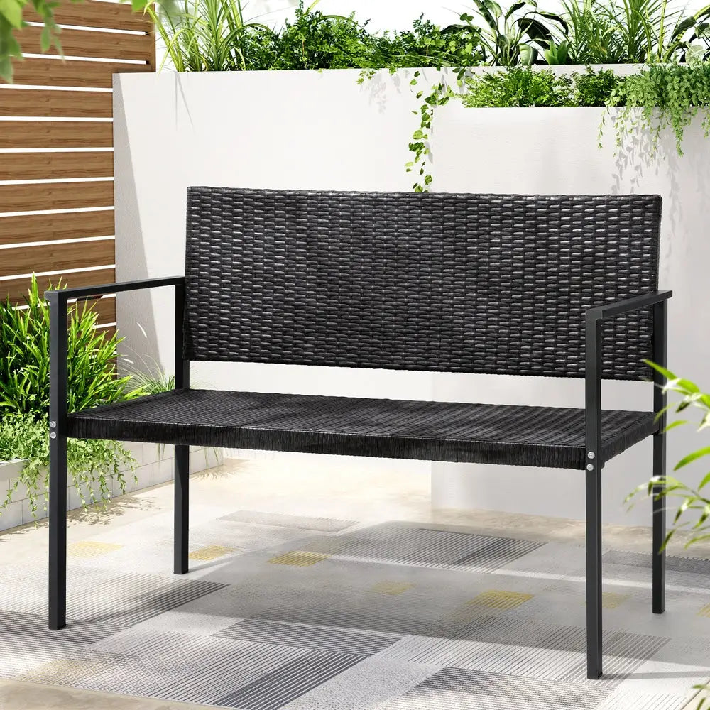 Gardeon Outdoor Garden Bench Seat Rattan Chair Steel Patio Furniture Park Grey - Furniture > Outdoor