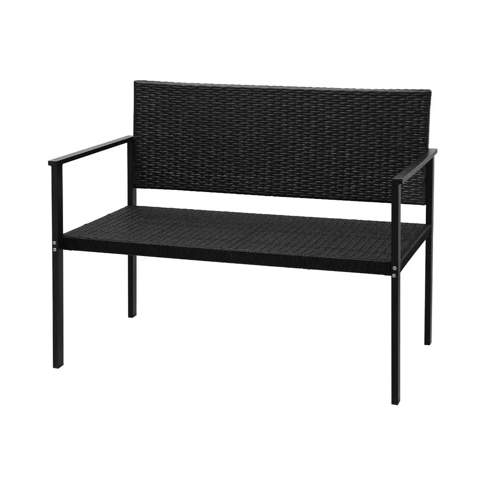 Gardeon Outdoor Garden Bench Seat Rattan Chair Steel Patio Furniture Park Black - Furniture > Outdoor