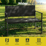 Gardeon Outdoor Garden Bench Seat Rattan Chair Steel Patio Furniture Park Grey - Furniture > Outdoor