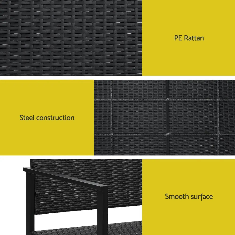 Gardeon Outdoor Garden Bench Seat Rattan Chair Steel Patio Furniture Park Black - Furniture > Outdoor
