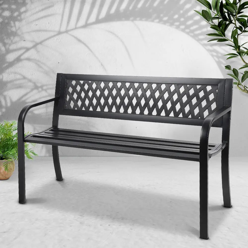 Gardeon Outdoor Garden Bench Seat Steel Outdoor Furniture 2 Seater Park Black - Furniture > Outdoor