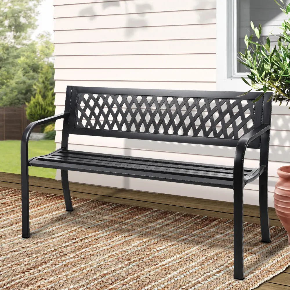 Gardeon Outdoor Garden Bench Seat Steel Outdoor Furniture 2 Seater Park Black - Furniture > Outdoor
