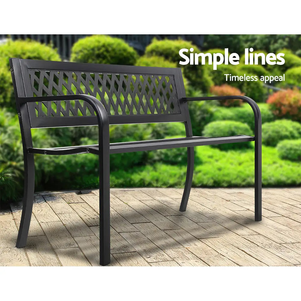 Gardeon Outdoor Garden Bench Seat Steel Outdoor Furniture 2 Seater Park Black - Furniture > Outdoor