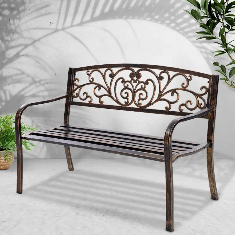 Gardeon Outdoor Garden Bench Seat Steel Outdoor Furniture 3 Seater Park Bronze - Furniture > Outdoor