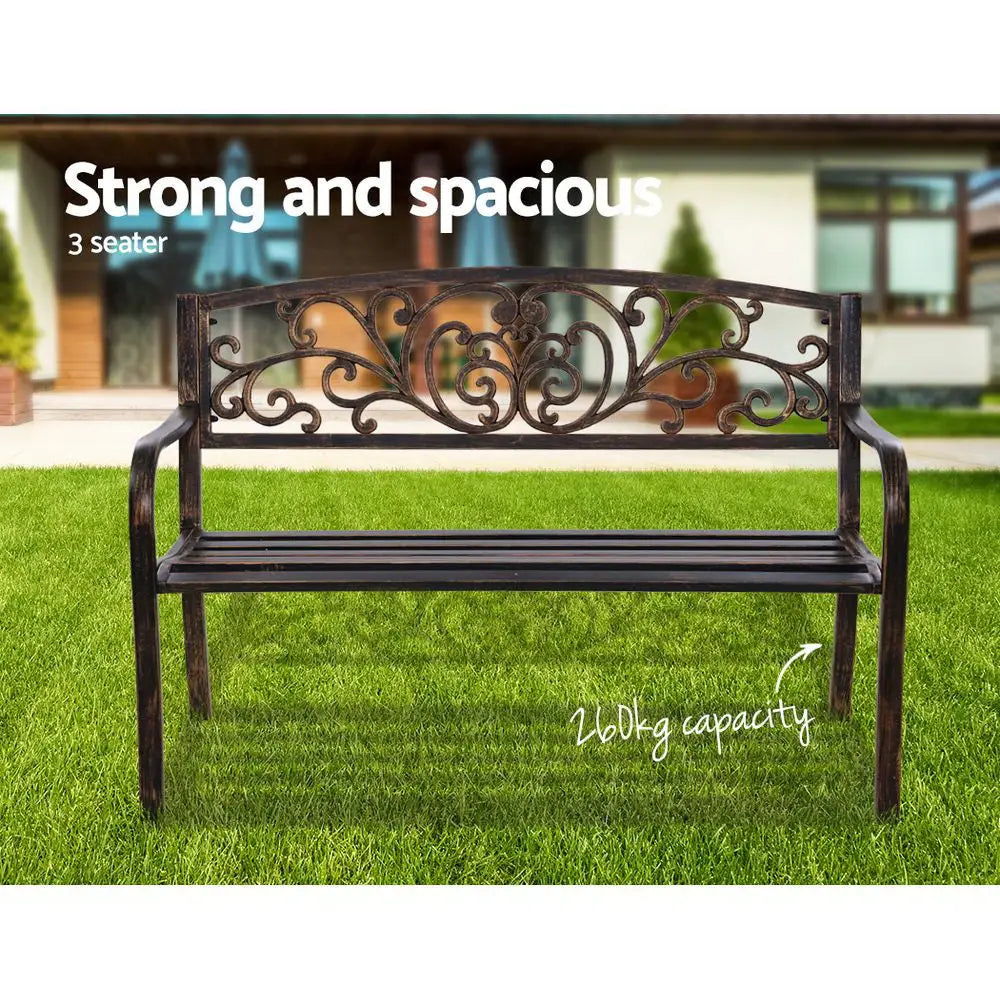 Gardeon Outdoor Garden Bench Seat Steel Outdoor Furniture 3 Seater Park Bronze - Furniture > Outdoor