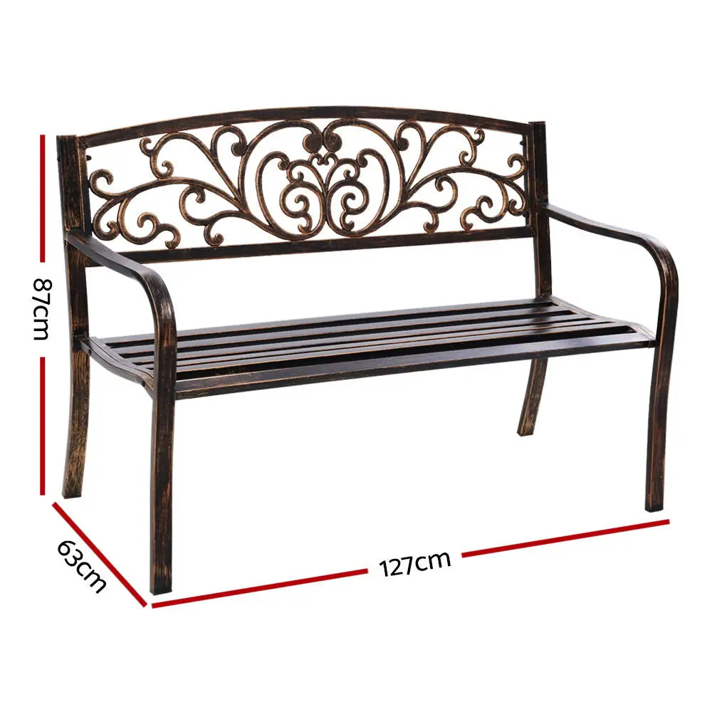 Gardeon Outdoor Garden Bench Seat Steel Outdoor Furniture 3 Seater Park Bronze - Furniture > Outdoor