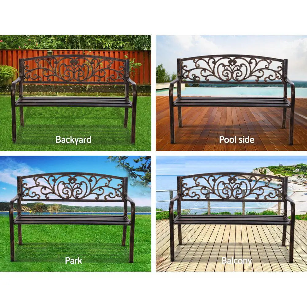 Gardeon Outdoor Garden Bench Seat Steel Outdoor Furniture 3 Seater Park Bronze - Furniture > Outdoor