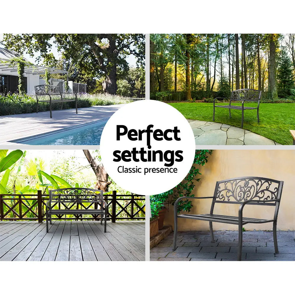 Gardeon Outdoor Garden Bench Seat Steel Outdoor Furniture 3 Seater Park Black - Furniture > Outdoor