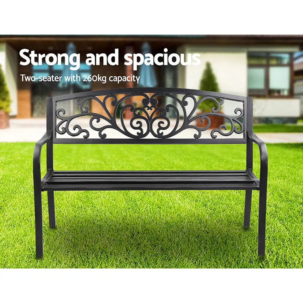 Gardeon Outdoor Garden Bench Seat Steel Outdoor Furniture 3 Seater Park Black - Furniture > Outdoor