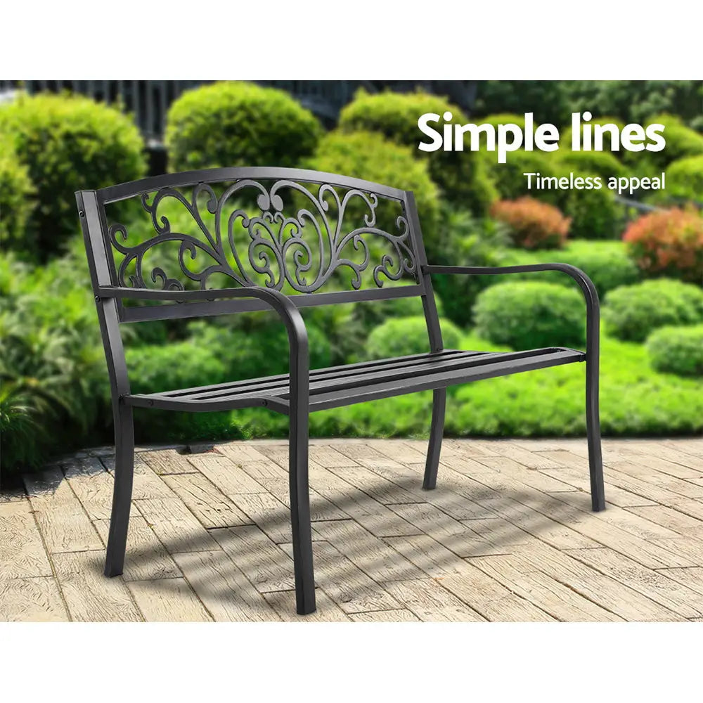 Gardeon Outdoor Garden Bench Seat Steel Outdoor Furniture 3 Seater Park Black - Furniture > Outdoor