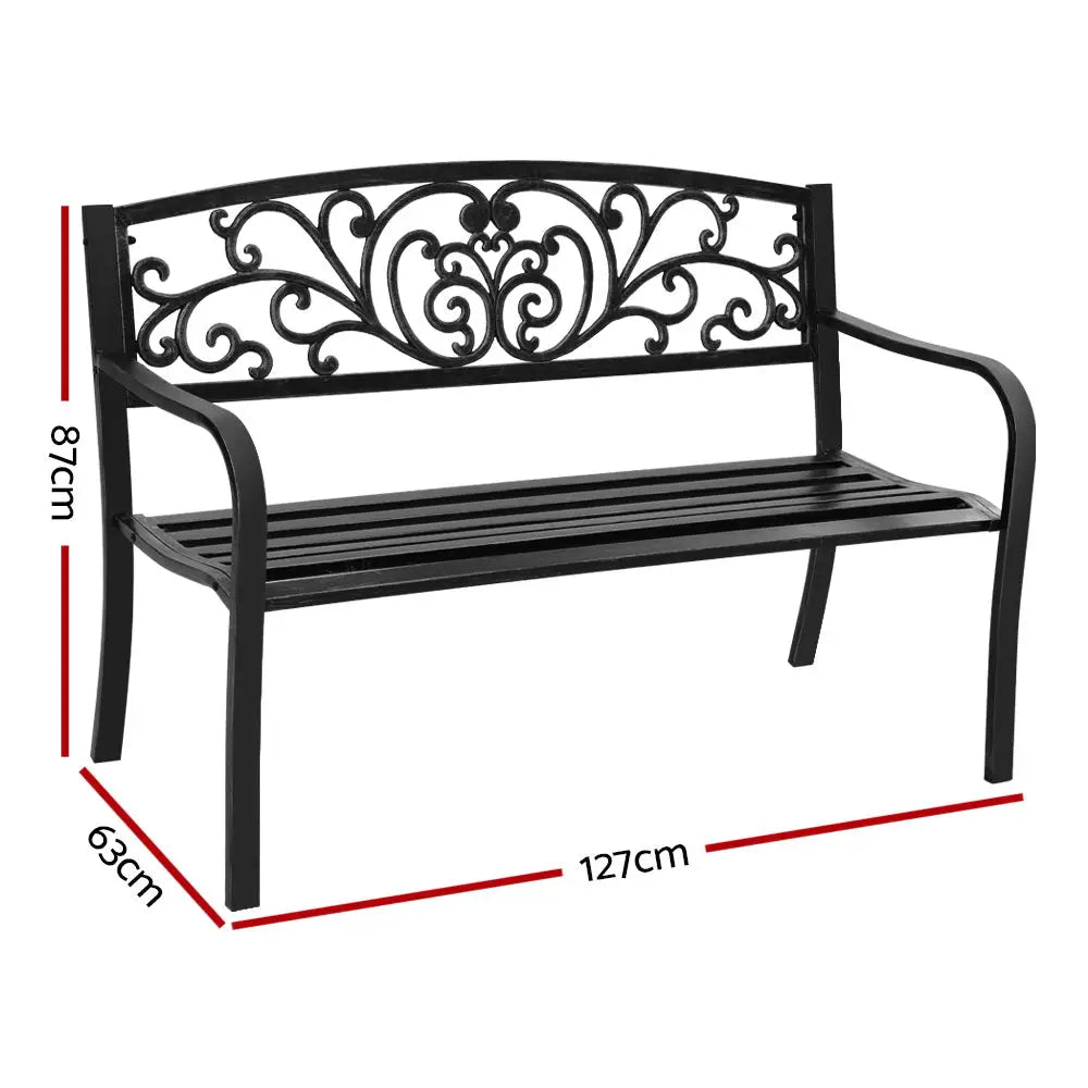 Gardeon Outdoor Garden Bench Seat Steel Outdoor Furniture 3 Seater Park Black - Furniture > Outdoor