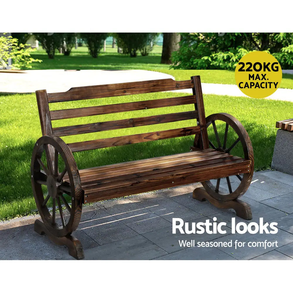 Gardeon Outdoor Garden Bench Wooden 2 Seat Wagon Chair Patio Furniture Brown - Furniture > Outdoor