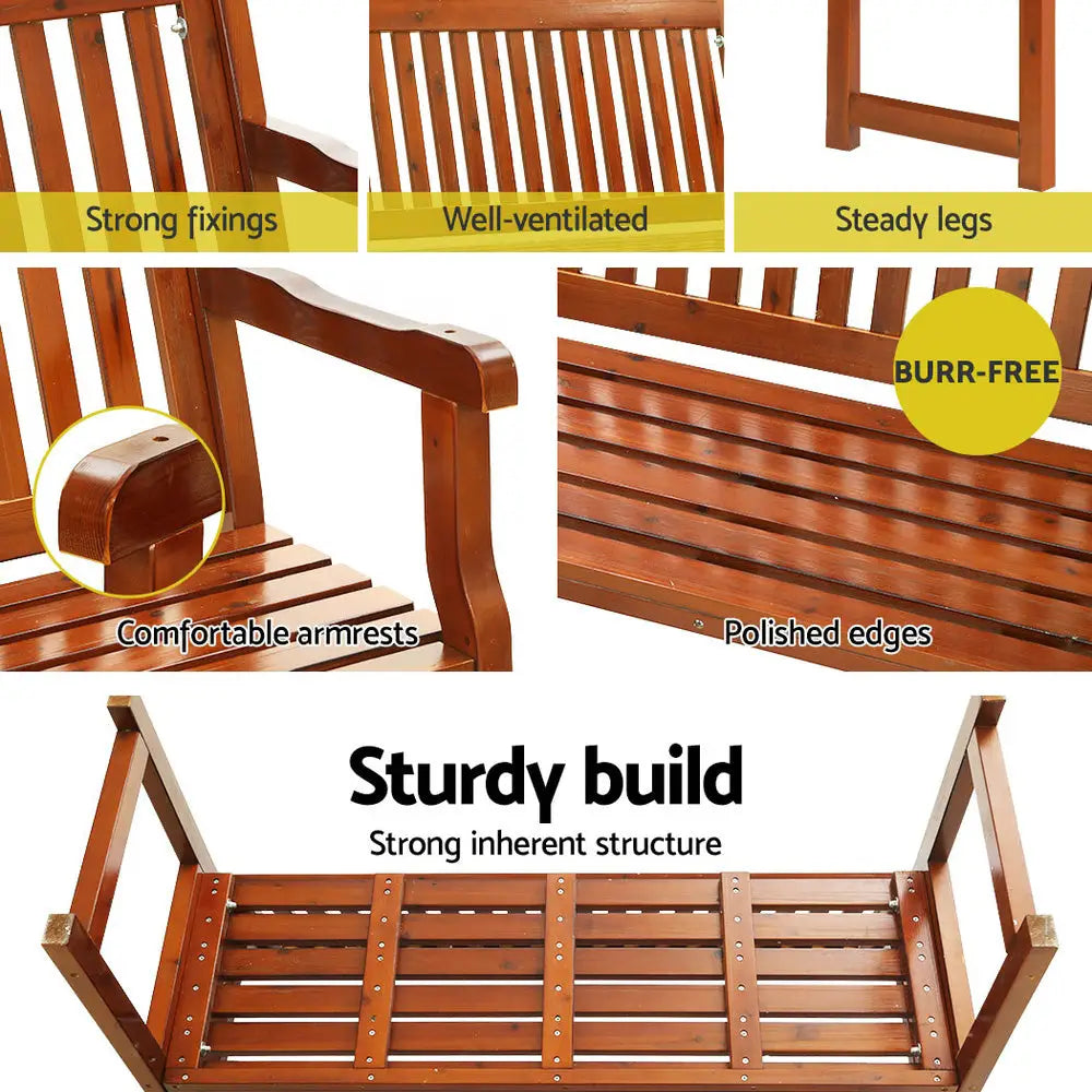 Gardeon Outdoor Garden Bench Wooden 2 Seater Lounge Chair Patio Furniture Brown - Furniture > Outdoor