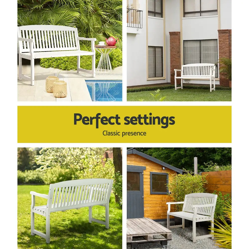 Gardeon Outdoor Garden Bench Wooden 2 Seater Lounge Chair Patio Furniture White - Furniture > Outdoor