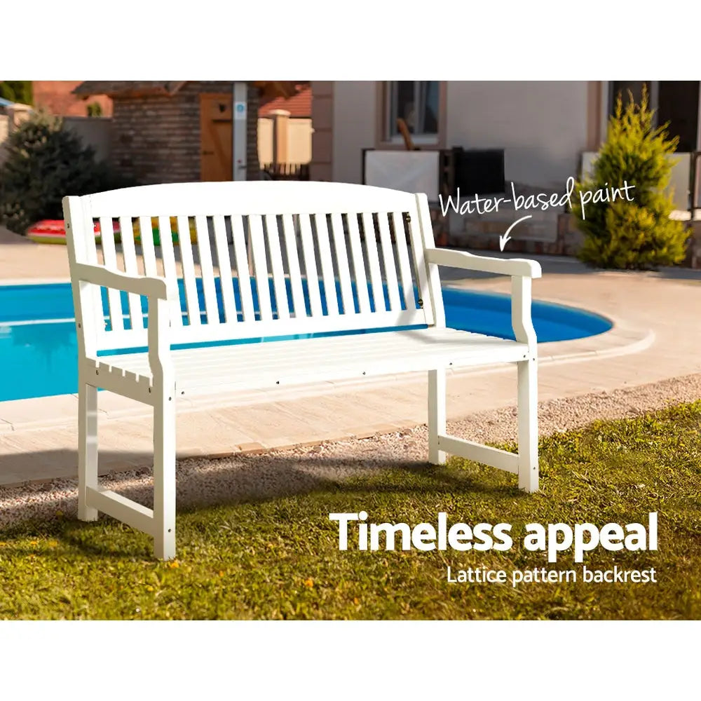 Gardeon Outdoor Garden Bench Wooden 2 Seater Lounge Chair Patio Furniture White - Furniture > Outdoor