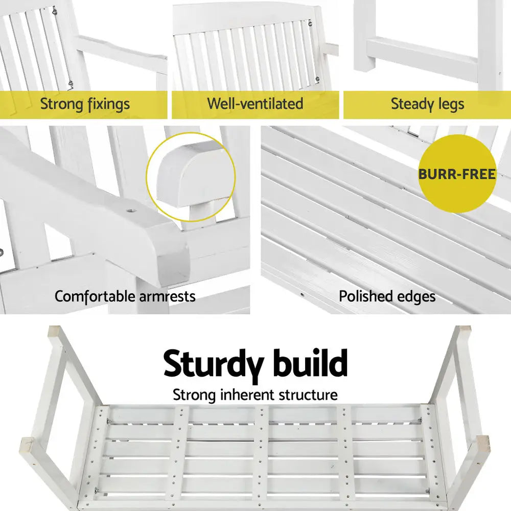 Gardeon Outdoor Garden Bench Wooden 2 Seater Lounge Chair Patio Furniture White - Furniture > Outdoor