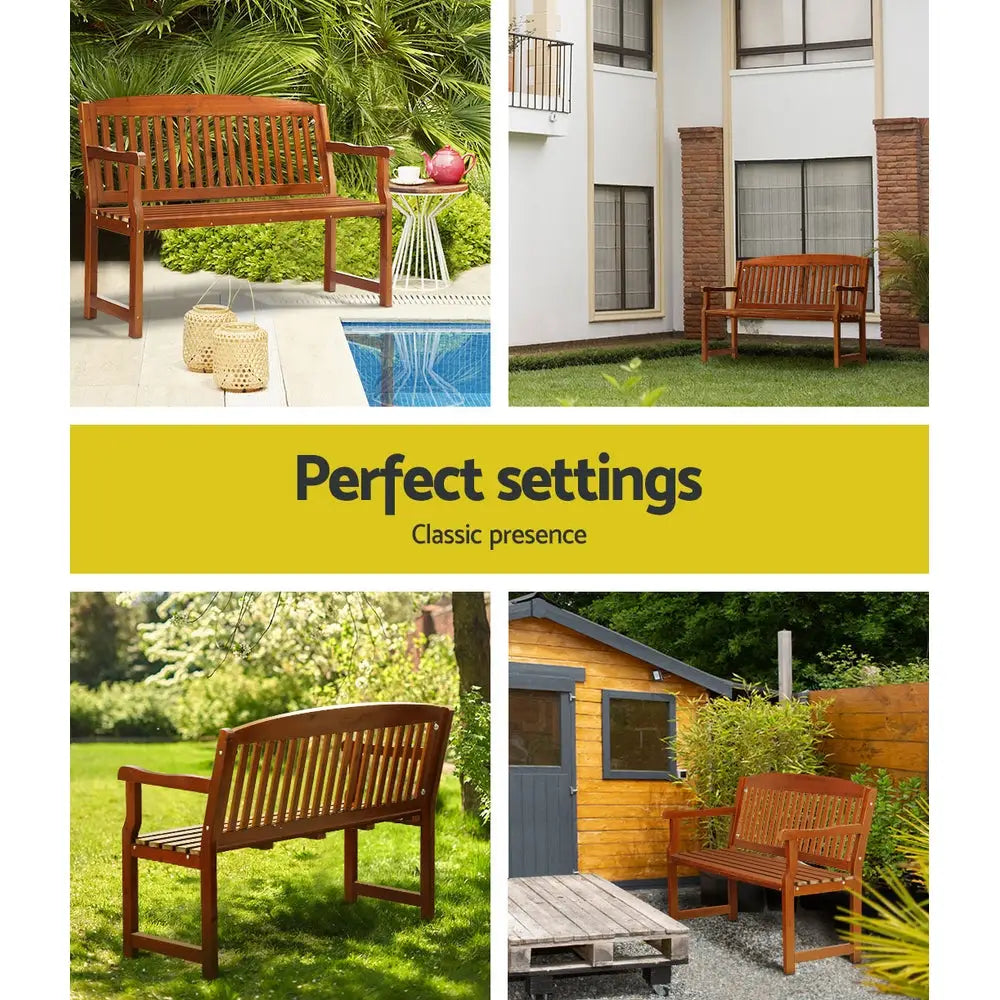 Gardeon Outdoor Garden Bench Wooden 2 Seater Lounge Chair Patio Furniture Brown - Furniture > Outdoor