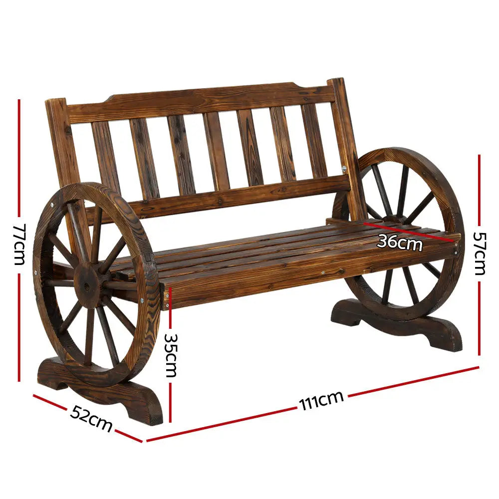Gardeon Outdoor Garden Bench Wooden 2 Seater Wagon Chair Patio Furniture Brown - Furniture > Outdoor > Outdoor Chairs