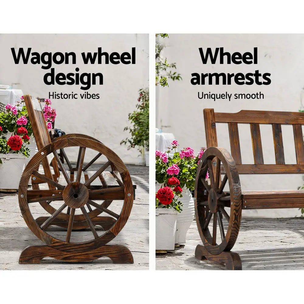 Gardeon Outdoor Garden Bench Wooden 2 Seater Wagon Chair Patio Furniture Brown - Furniture > Outdoor > Outdoor Chairs