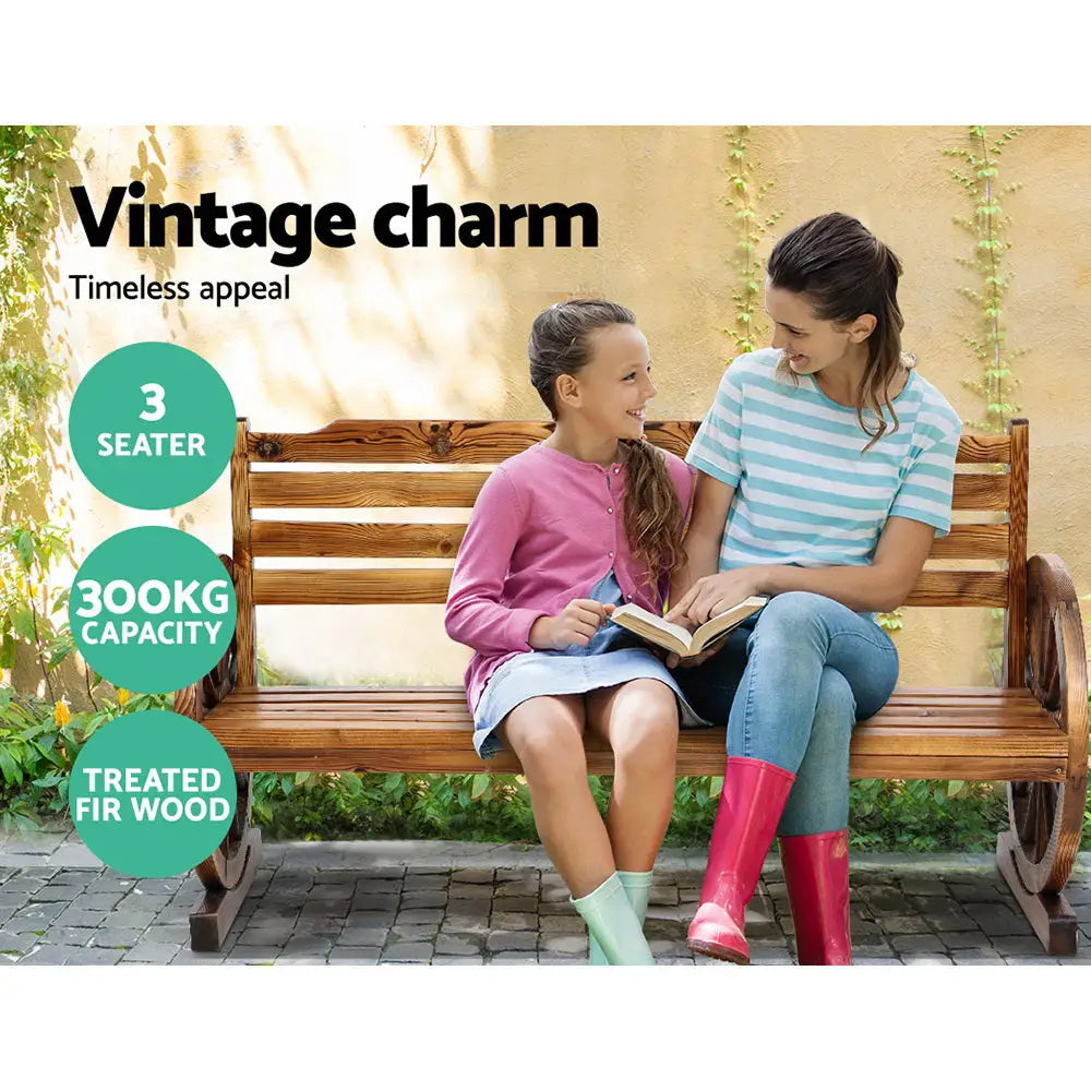 Gardeon Outdoor Garden Bench Wooden 3 Seat Wagon Chair Lounge Patio Furniture - Furniture > Outdoor